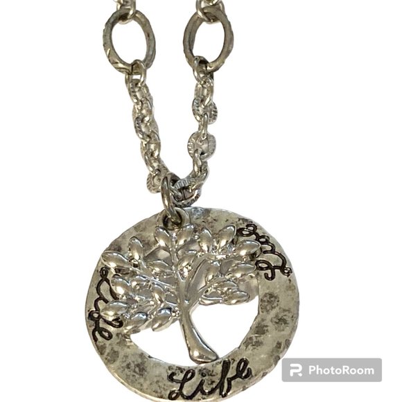 Tree of Life Pendant Necklace 18-21" Chain Message LIFE Silver Tone Serenity - Picture 1 of 11